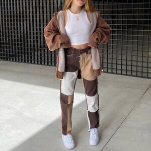Brown and Tan Patchwork denim